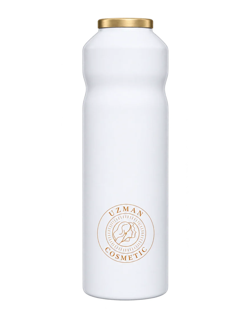 Flat Curved L — Örnek (konsept) görsel: markasız, siyah ve altın private label ürün seti; deodorant, parfüm, body mist ve oda difüzörü
